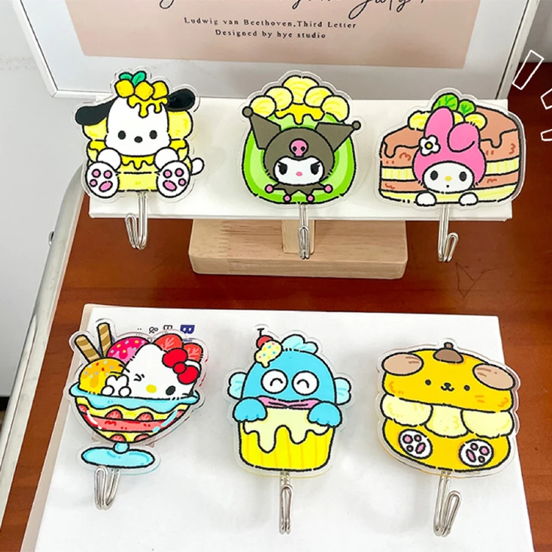 

New Kawaii Sanrio Hellokitty Kuromi Mymelody Cinnamoroll Pompompurin Traceless Hook Behind The Cartoon Door Gift Toys For Girls