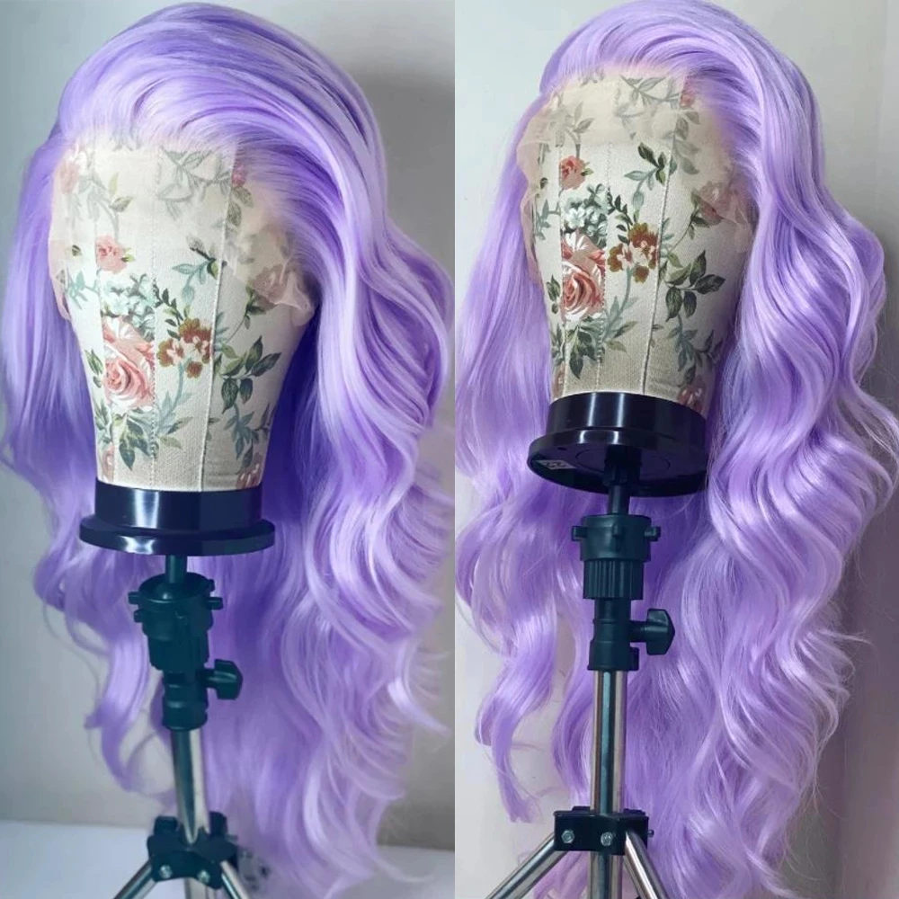 

Lavender Body Wave Light Purple Colored Synthetic Hair Lace Front Wig Glueless Cosplay Lace Wigs for Women PrePlucked Fiber