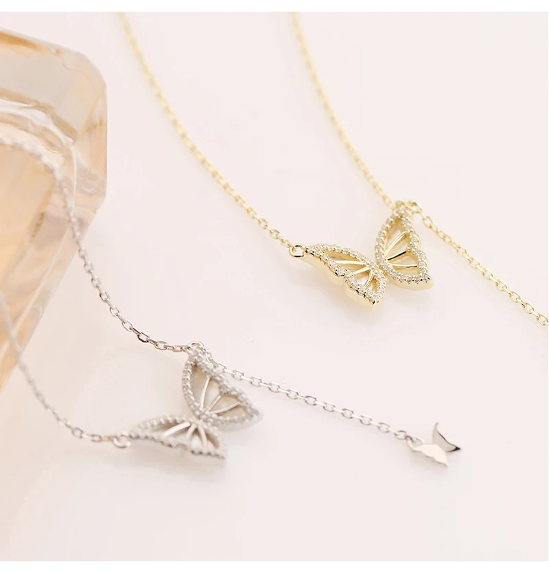 

Butterfly Necklace Female Versatile S925 Sterling Silver Korean Version Simple Natural White Fritillaria Clavicle Chain Jewelry