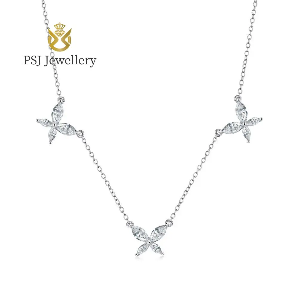 

PSJ Women's Luxury Fine Jewelry Rhodium 18K Gold Plated Butterfly Design 5A Zircon Inlay S925 Sterling Silver Pendant Necklace