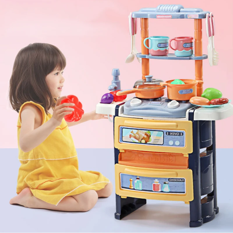 

2022 New 6 Styles 1 Set Kitchen Pretend Toys Simulation Kitchen Cooking Supermarket With Lights Children's Home Food Cart Toys
