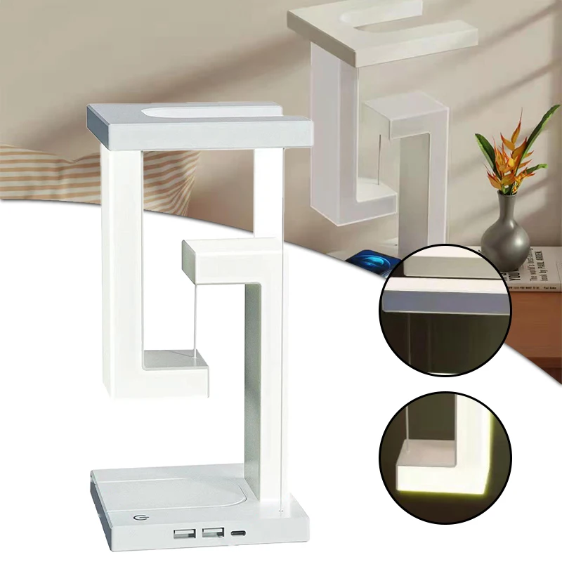 

Подвесная антигравитационная Настольная лампа с беспроводным зарядным устройством 10 Вт, настольная лампа с регулируемой яркостью, настольная лампа для спальни, прикроватная Декорация