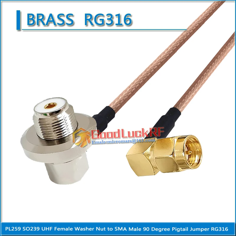 

PL259 SO239 PL-259 SO-239 UHF Female Washer Nut Right Angle to SMA Male 90 Degree Coaxial Pigtail Jumper RG316 extend Cable