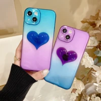 3d integrated love heart gradient soft tpu phone case for iphone 13 pro max 11 12 cute clear shockproof protective back cover
