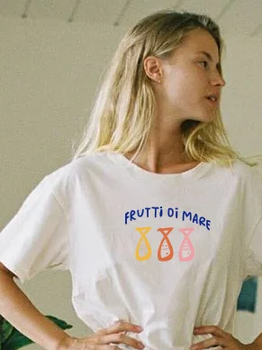 

Letter Print Fish Graphic Women T-shirt 2022 Summer Cotton O Neck Short Sleeve Women Clothing Vintage Streetwear Lady Tops Tees