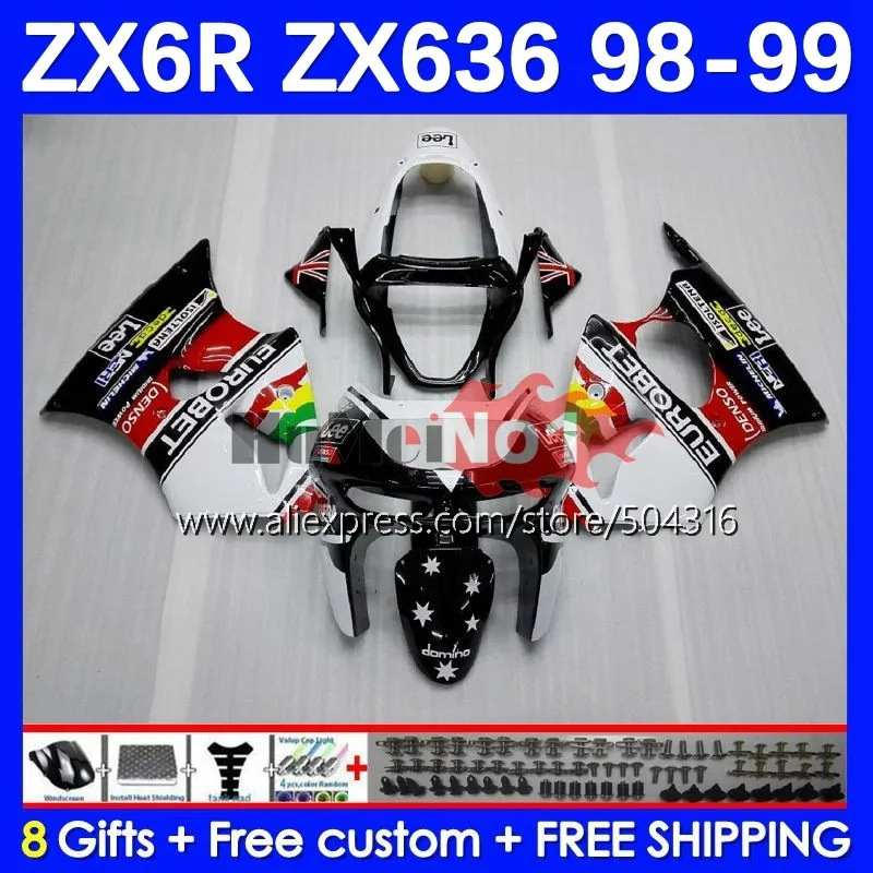 

Body For KAWASAKI NINJA ZX-6R ZX-636 ZX600 600CC 98 82MC.12 ZX636 ZX 636 6 R 600 CC 6R ZX6R 98 99 1998 1999 Fairing glossy white