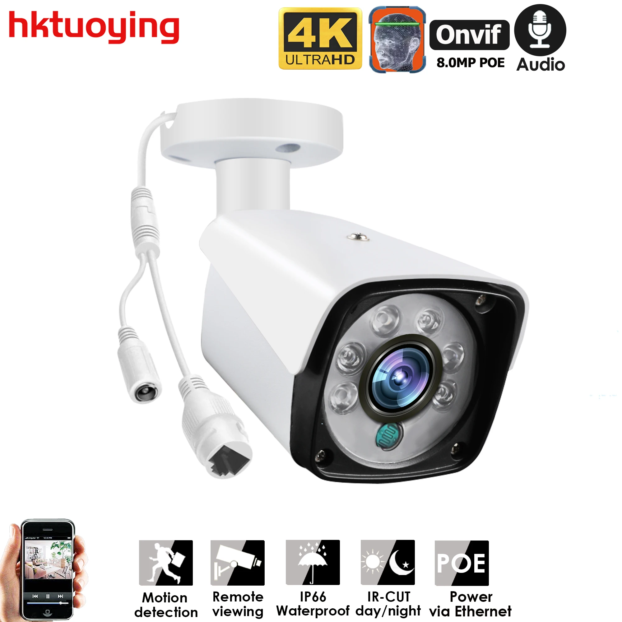 

4K 8MP POE IP Camera ONVIF H.265+ Audio Record 5MP CCTV Camera Waterproof IP66 Outdoor Home Security Video Face Detection XMEYE