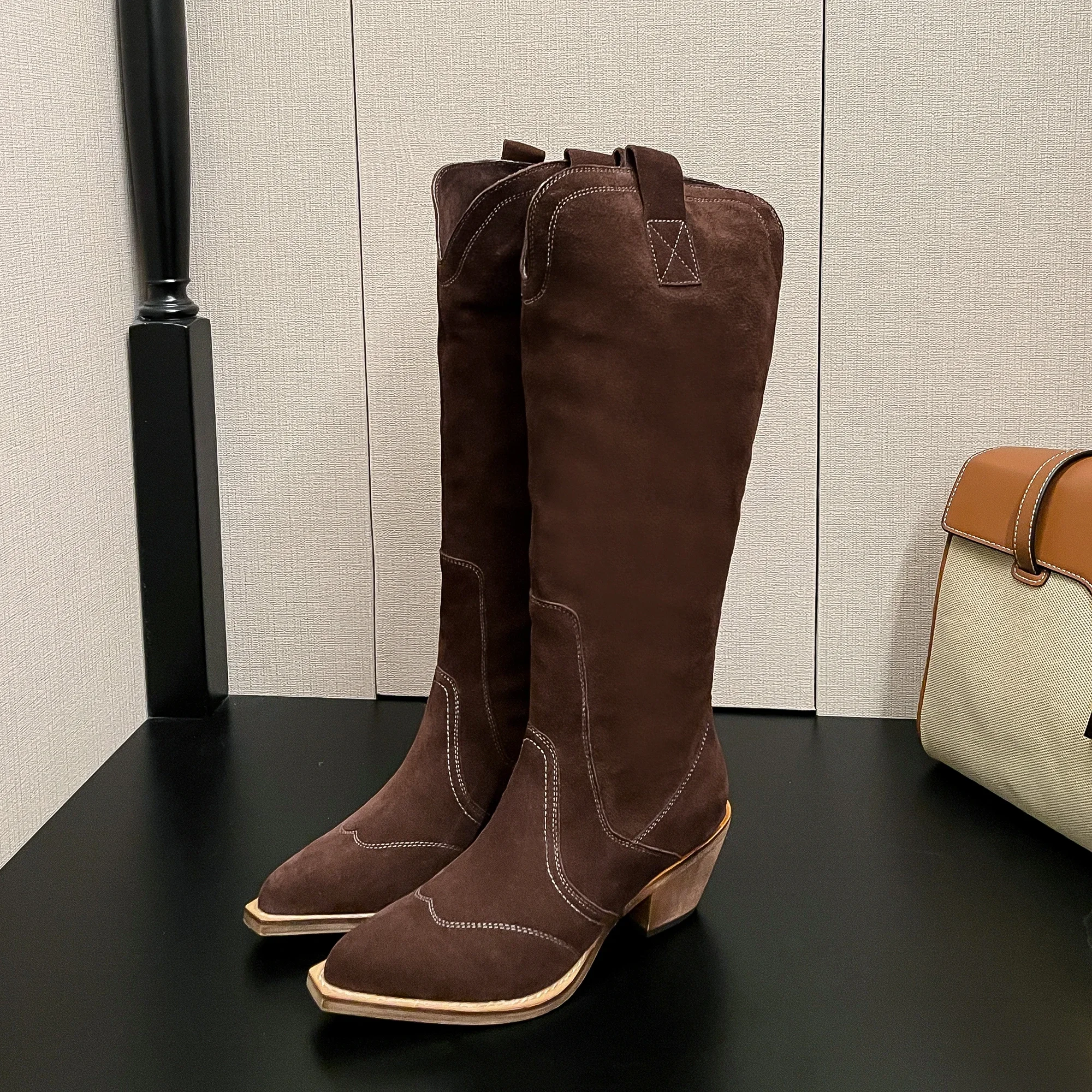 Кожаные замшевые ковбойские сапоги в стиле вестерн с вышивкой на заказ