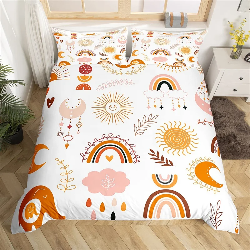 

Cartoon Rainbow Duvet Cover King Queen Bohemian Eyes Moon Sun Bedding Set Microfiber Kawaii Cloud Dream Catcher Comforter Cover