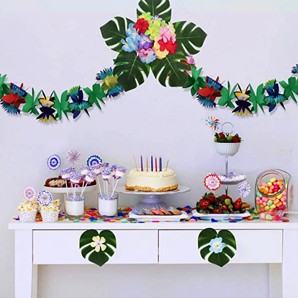 

Hawaiian Theme Tropical Honeycomb Paper Flower Banner Beach Pool Party Hanging Decoration Flamingo Hawaii Summer Wedding Party