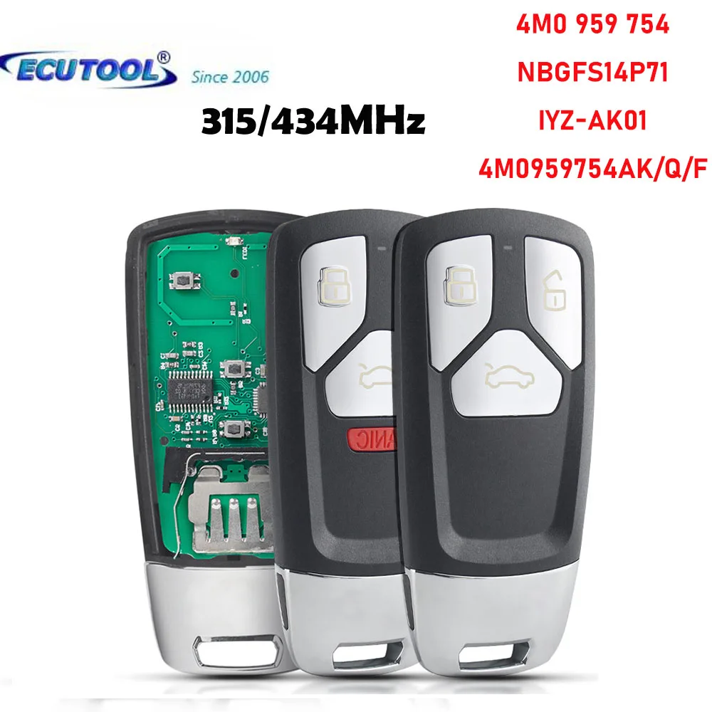 

3/4Buttons 315/433MHz Car Remote Key For NBGFS14P71 4M0 959 754 AK/ AQ/ AF T For Audi TT A4 A5 Q5 Q7 S5 SQ5 2016 2017 2018 2019