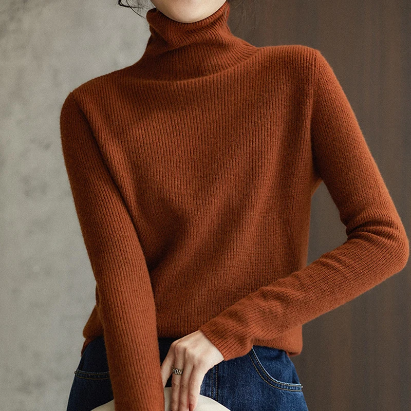 

Теплый облегающий однотонный пуловер с длинным рукавом, сезон осень-зима, вязаный свитер, женская одежда, плотный шерстяной джемпер с высок...