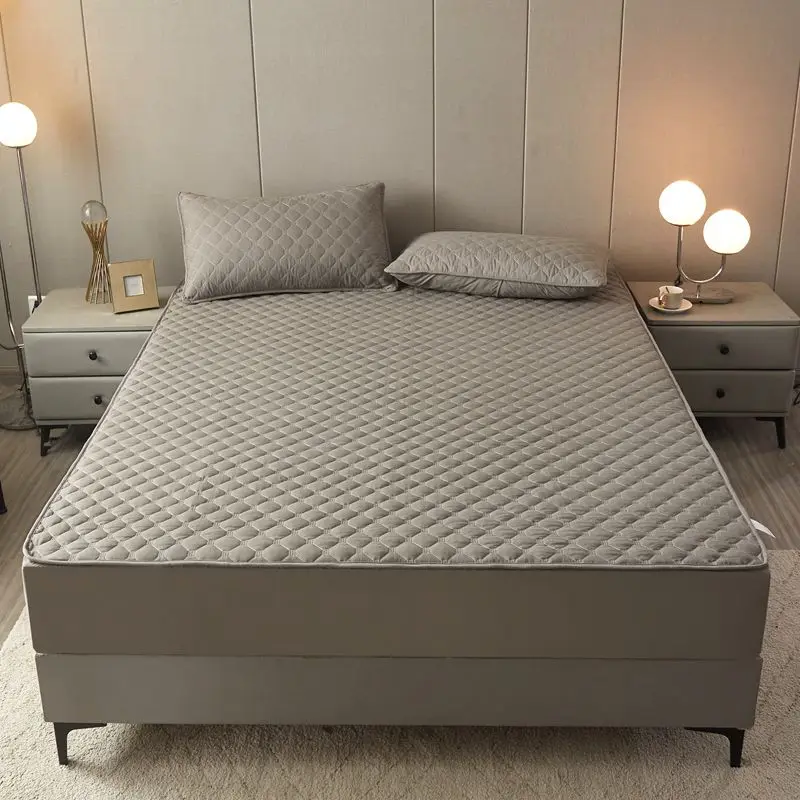 

Bonenjoy 1pc Gray Bed Sheet On Elastic Queen King Size Fitted Bed Sheet Quilted Plaid Simple colchas para cama135(no pillowcase)