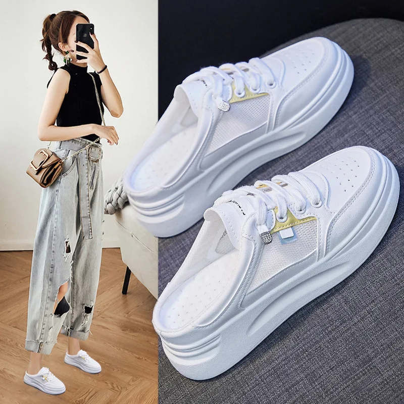 

Shoes Women Summer Breathable Mesh Platform Shoes Women Flat Sneakers Women Loafers Comfort Casual Half Slippers