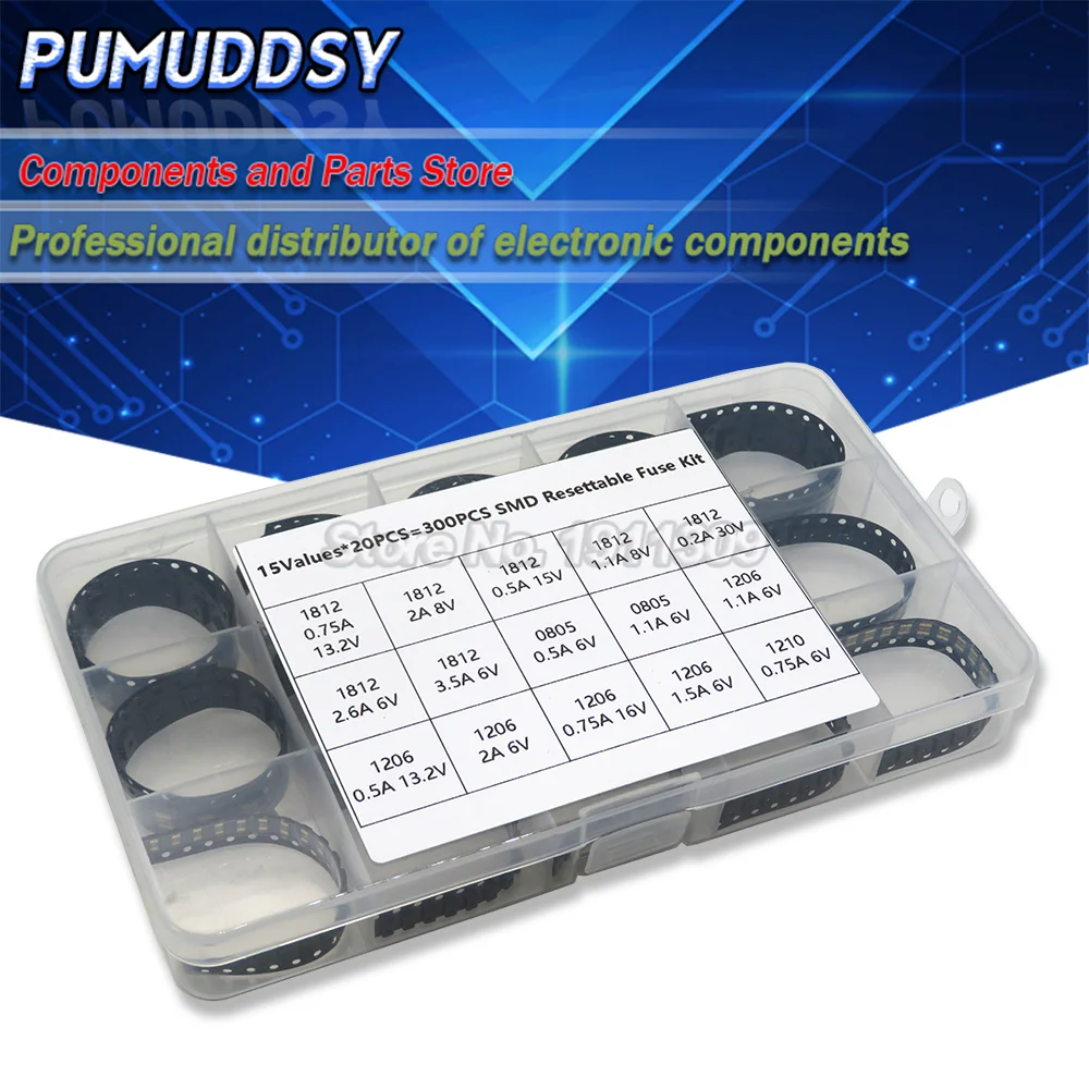 

300Pcs 1812 1206 0805 1210 15Values 0.7A 0.5A 0.2A 2A 1.1A 2.6A 3.5A SMD Resettable Fuse PPTC PolySwitch Self-Recovery igmopnrq