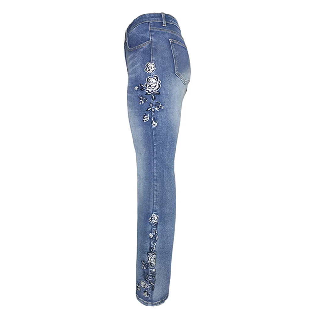 Ladies Jeans 2022 Winter Retro Printed Denim Trousers Loose Straight Washed Fashion Women's Straight Pants Casual Blue Pants