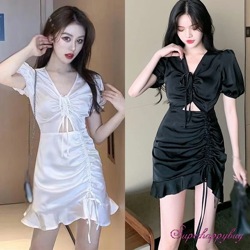 

Summer Woman Drawstring Dress Bubble Sleeve Nightclub Dress