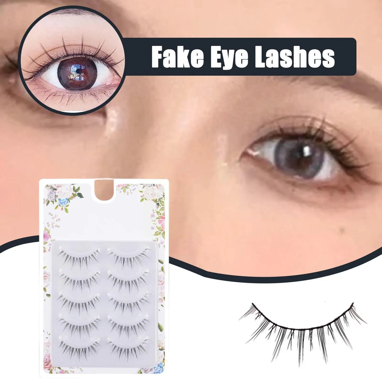 

Fairy 5 Pairs Air False Eyelashes Comic Eye Japanese Makeup Lashes Band Natural Fake Clear Little Devil Nude Extension Eye R6K0