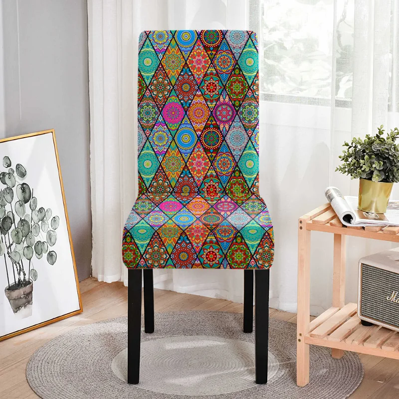 

Retro Mandala Print Chair Covers for Wedding Hotel Banquet Dining Room Stretch Chair Cover Spandex Elastic Chair Slipcover Case