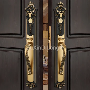 1Set Luxury American Antique Brass Villa Door Lock Entrance Door Lock Entry Double-open Folio Door Lock Door Handles Lock GF1056