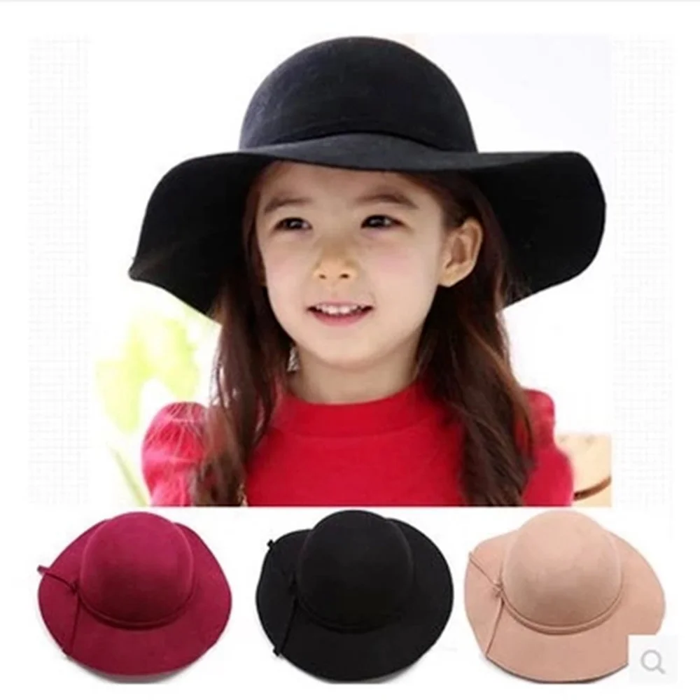 

шапка на девочку Детская фетровая шляпа с бантом, на Возраст 3-10 лет