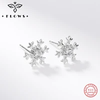 flows silver 925 earrings luxury zirconia snowflake stud earrings korean earrings for women christmas gift boucle of oreille