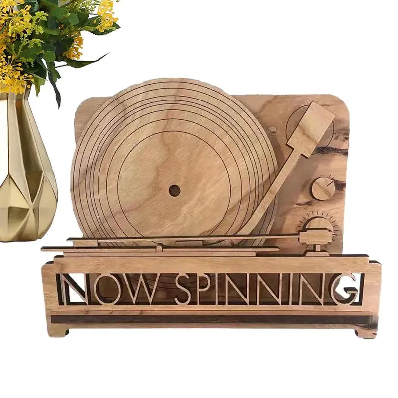 

Record Stand Wood Vintage Tabletop Holders ForAlbums Minimalist Log Color Light Brown Organizer Home Decorative Ornaments