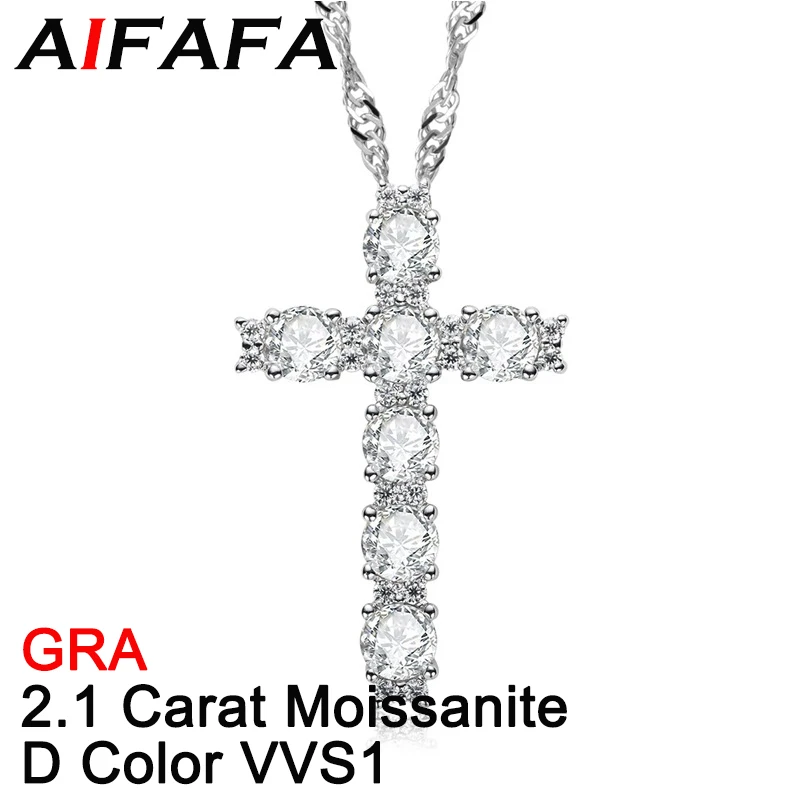 

AIFAFA Real 2.1 Carat D Color Moissanite Cross Necklace Pendant For Women Crucifix 18K Gold 925 Sterling Silver Fine Jewelry GRA