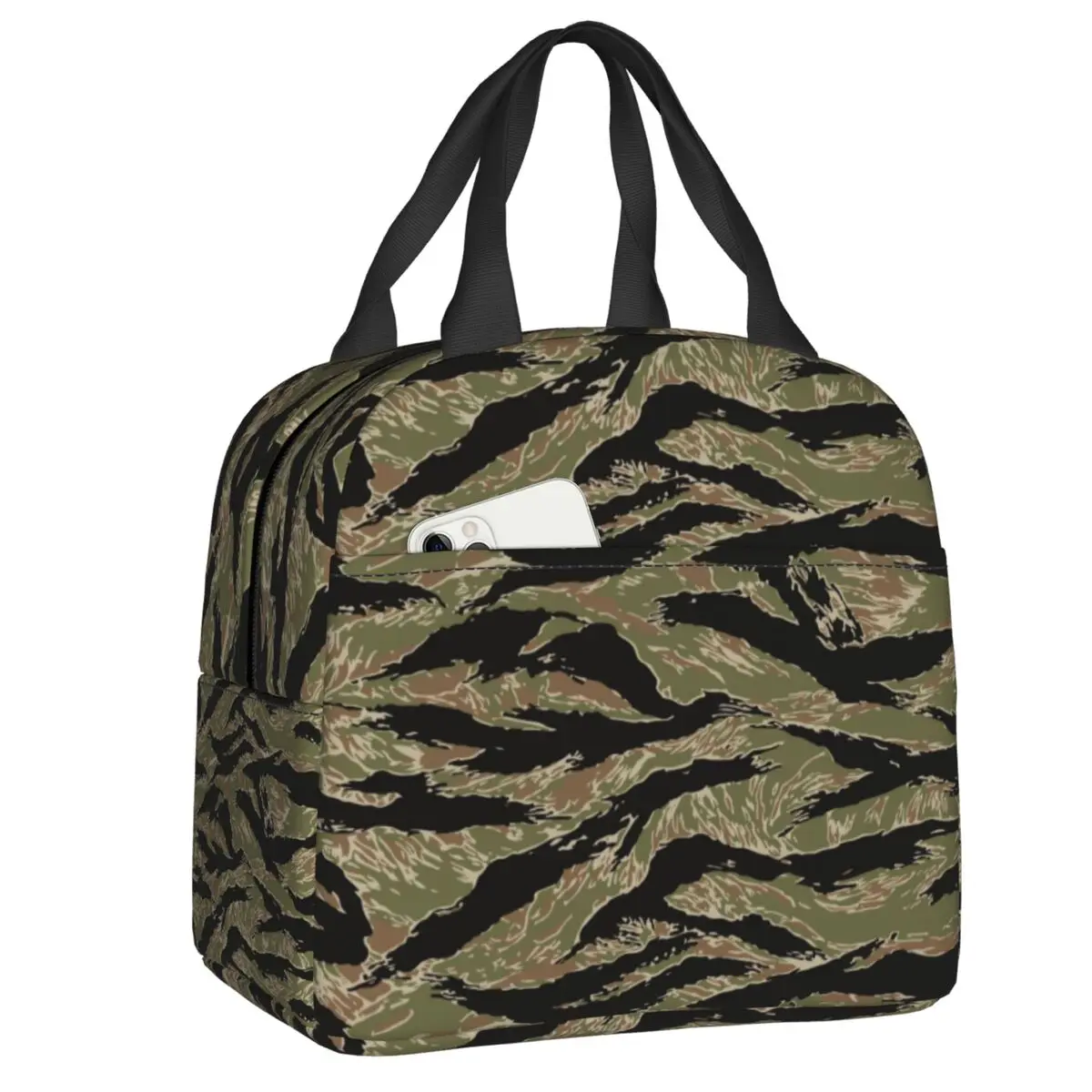 Tiger Stripe Camo Insulated Lunch Bags for Women Military Tactical Camouflage Thermal Cooler Food Lunch Box Kids School Children