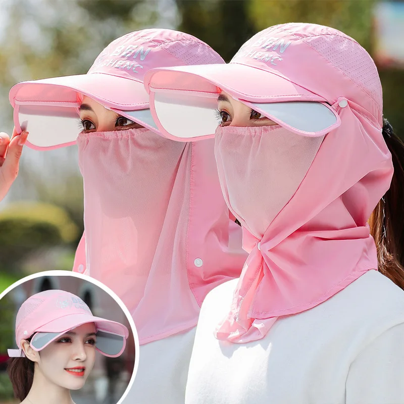 

Neck Scarf Hat 2PCS Removable Women Bucket Hat Retractable Visor Sun Hat Outdoor Anti-UV Fishing Hat Face Neck Protection