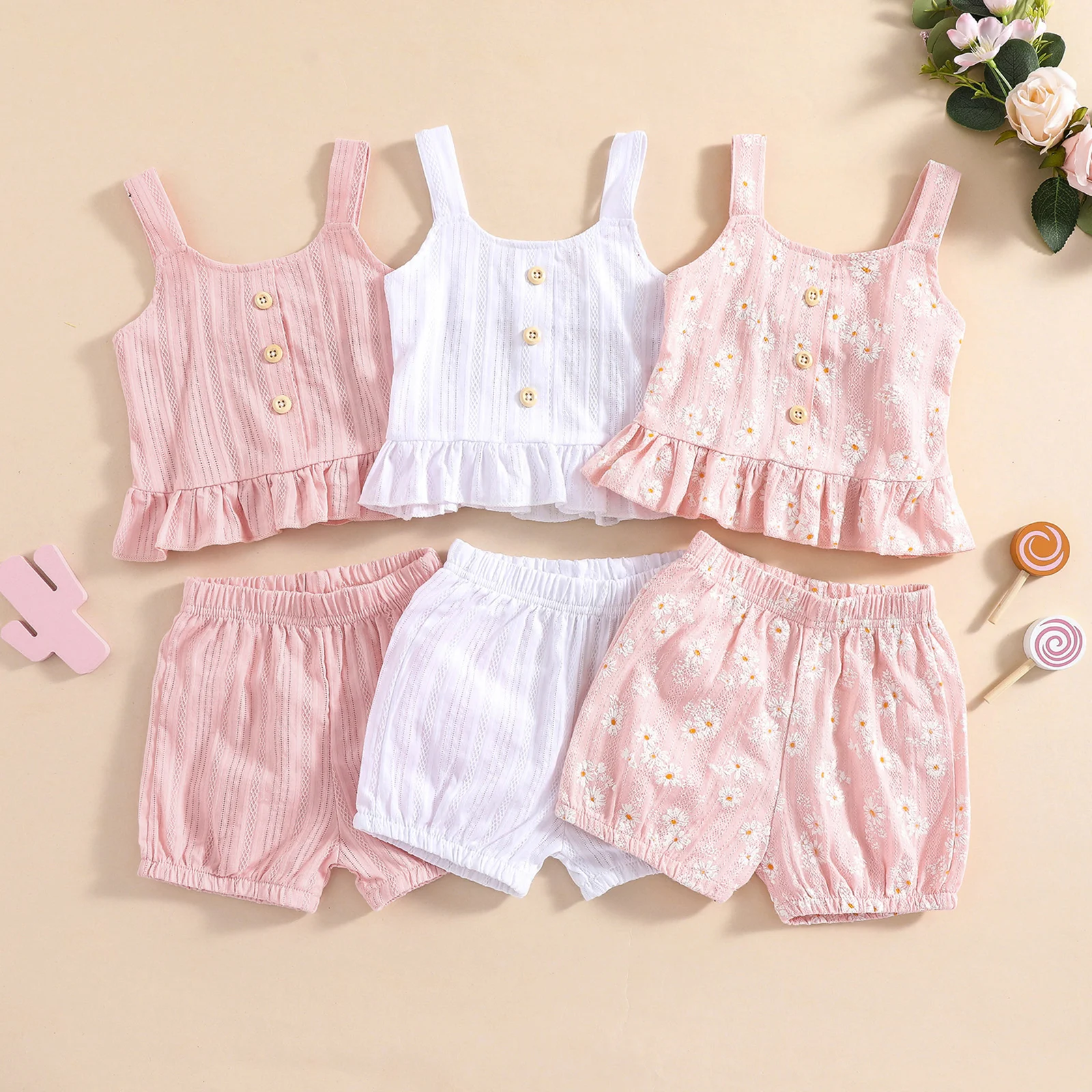

Newborn Infant Baby Girls Clothes Set Vest Tops Ruffles Shrots Floral Print Outfits Summer Costumes D01