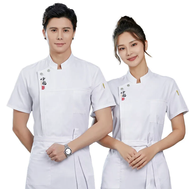 

Unisex Restaurant Chef Jacket Short Sleeve Hotel Canteen Cook Coat Kitchen Clothing Bakery Waiter Uniform Tops Apron Combination