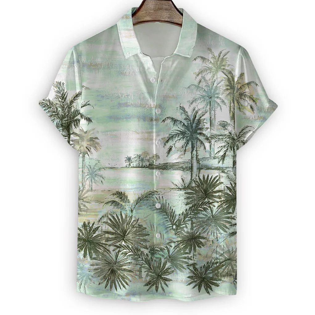 

Men's Summer Shirt 3D Printed Pattern Short Sleeved Fashionable Lapel Single Breasted Men's Beach Sun Protection Clothing