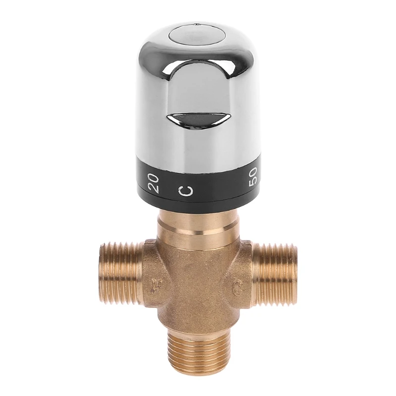 

Solid Brass G1/2 Male 3 Way Thermostatic Mixing Valve Shower Water Temperature Control