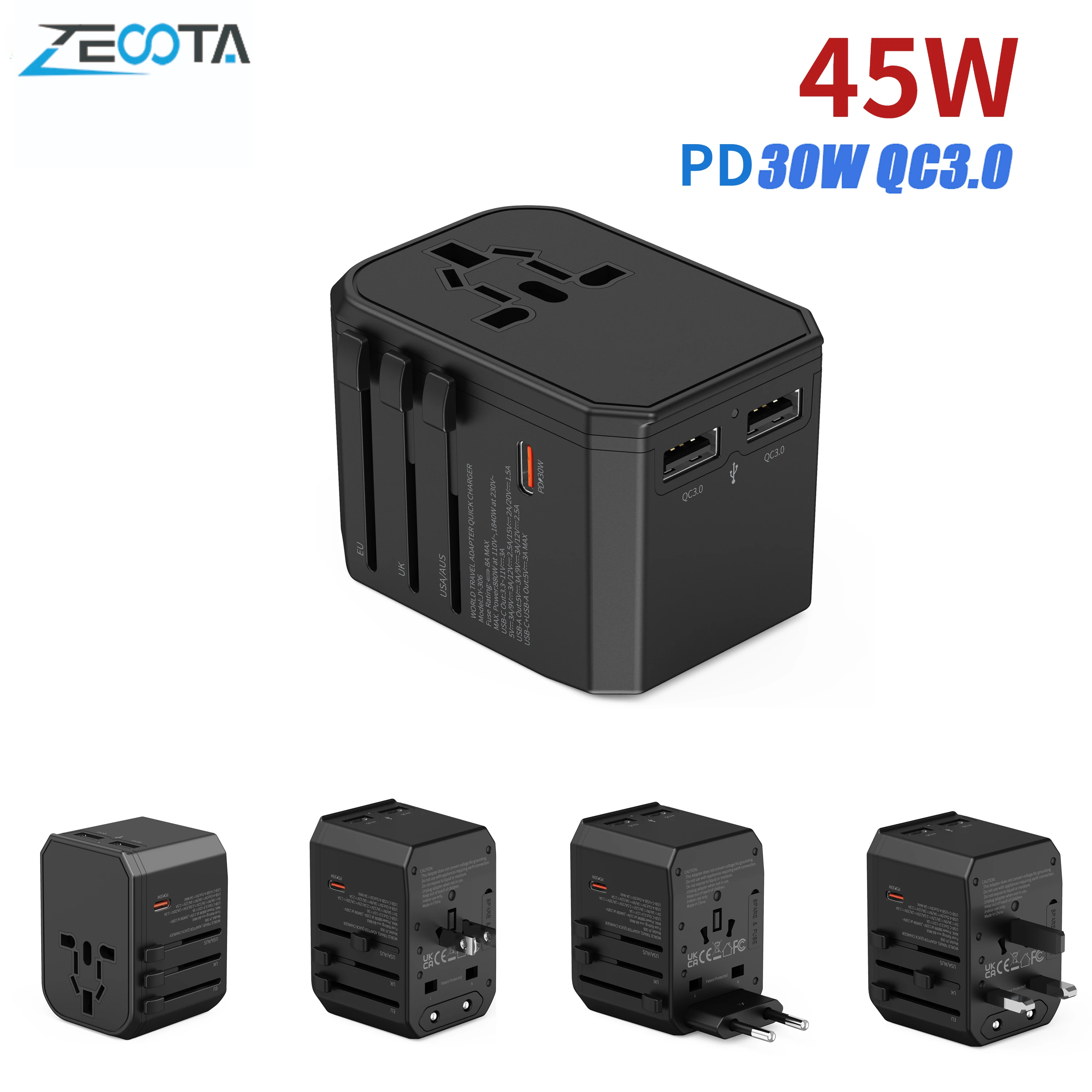 

International Adapter Plug PD30W Fast Charging IPhone Netbook Power Dual USB QC3.0 Universal Travel Charger Wall for US AU EU UK