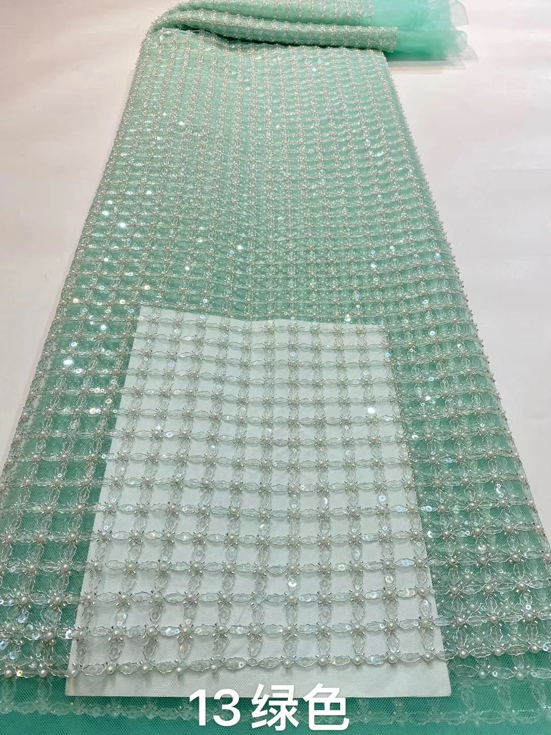 

African Lace Fabric 2022 High Quality Nigeria Beaded Lace Fabric Embroidery Sequence Tulle Fabrics Wedding