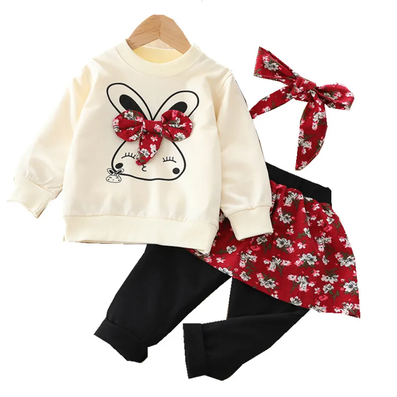 

Baby Girls Clothes Sets 3pcs For 3 Years Spring Autumn Toddler Fashion Hoodies Dress Leggings Headband Tracksuits Infants Suits