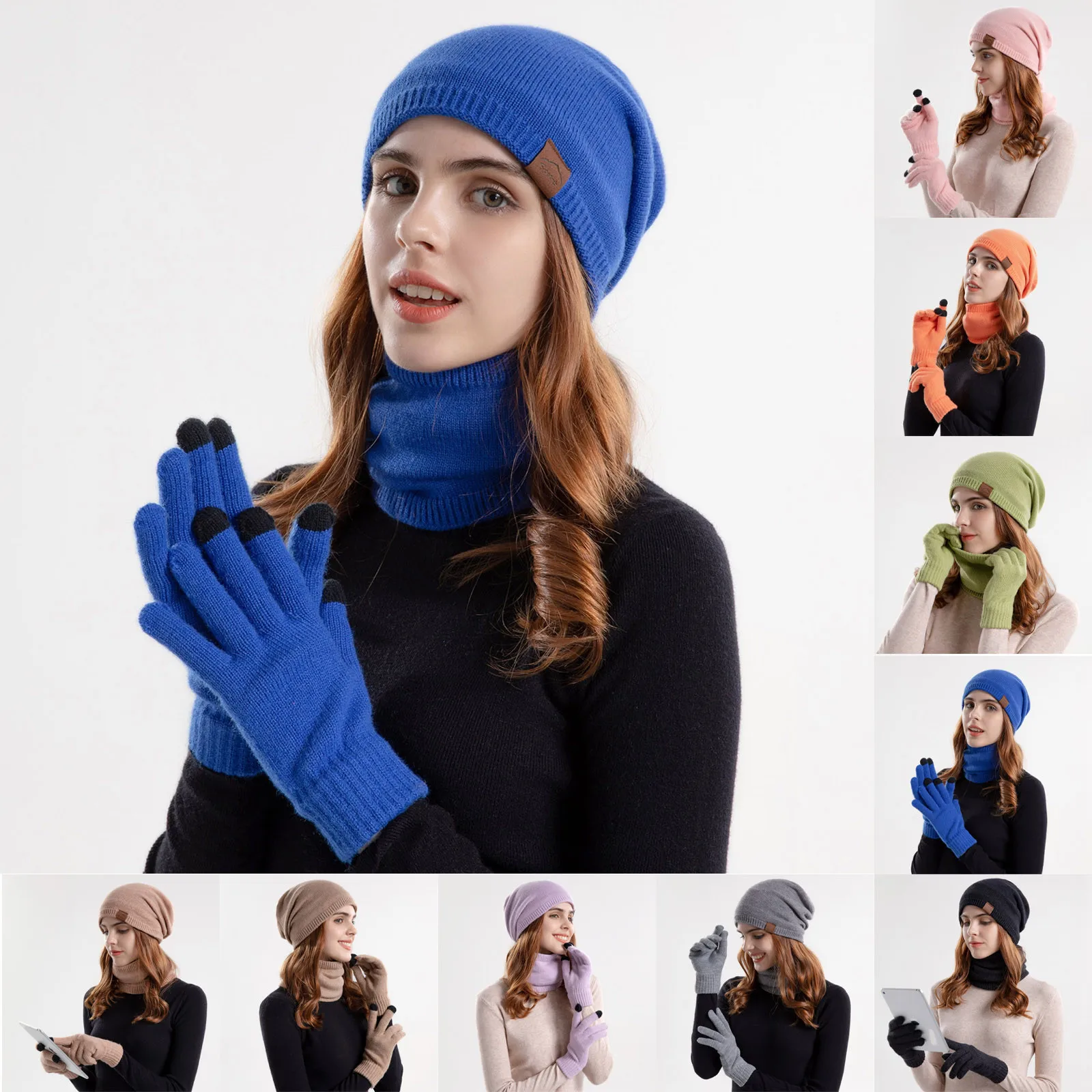 

Зимние теплые женские и мужские бриллиантовые перчатки-нагрудники, костюм из трех предметов, плюшевый защитный головной убор, шарф, перчатки, облегающая шапка