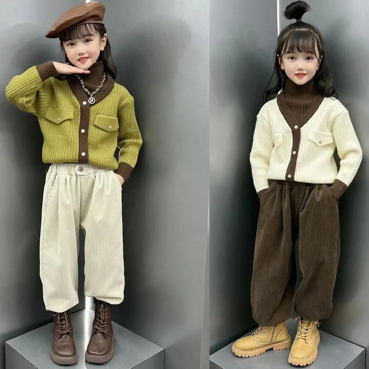 

Autumn and Winter Girls' Set Thickened Korean Fake Two Piece Sweater Plush Harun Pants Set Loose Fried Street Two Piece Set