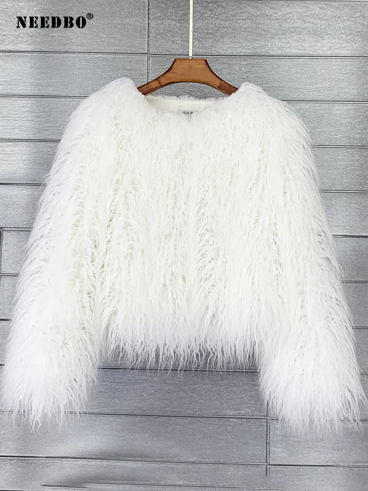 Faux Fur Coat Women Colorful Furry Pink lamb wool faux fur coat female Shaggy sheepskin coat winter artificial fur jacket