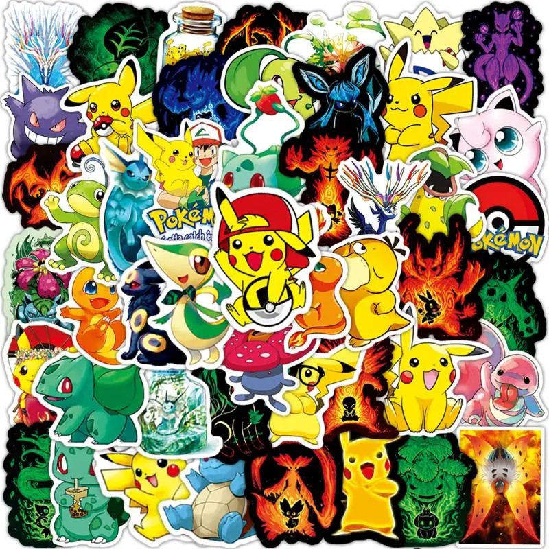 

50pcs/set Diy Kawaii Pokemon Stickers pikachu Charizard Psyduck Cute Sticker For Laptop Phone Case Girls Anime Stickers Kids Toy