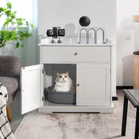 Wooden Cat Litter Box Enclosure with Drawer Side Table Furniture Living Room Supplies for Pet House