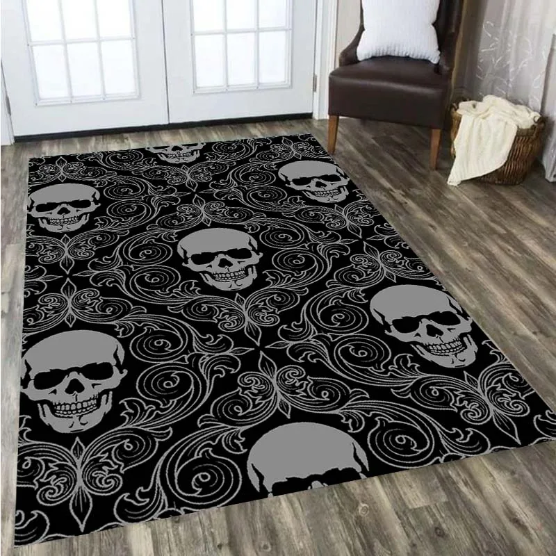 

Black Living Room Rugs Skull Horror Home Entrance Carpet Door Mat Non-Slip Hallway Bedroom Bathroom Mat Kitchen Floor Mat Tapis