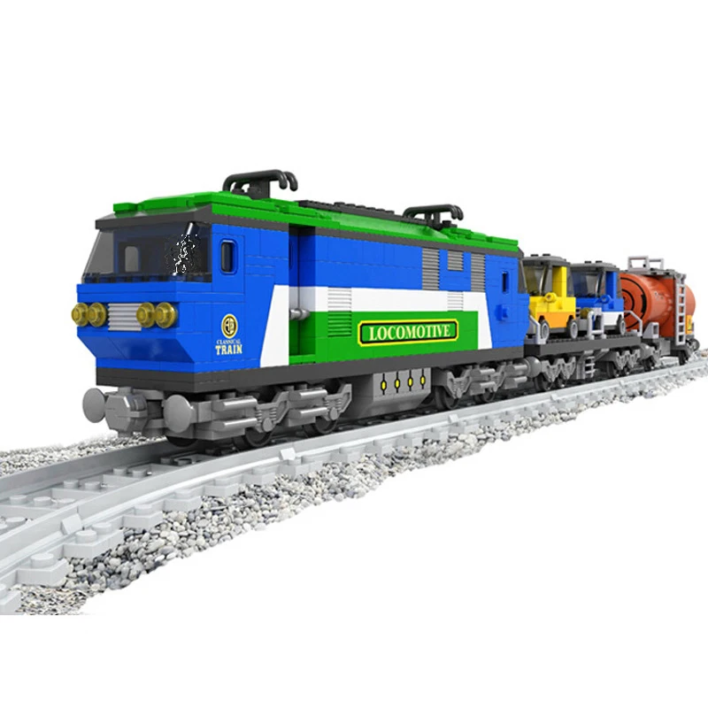 Ausini 25808 573pcs Train Creator Classical Cargo Trains 3D Blue Locomotive Building Blocks Railway Toys Christmas birthday Gift