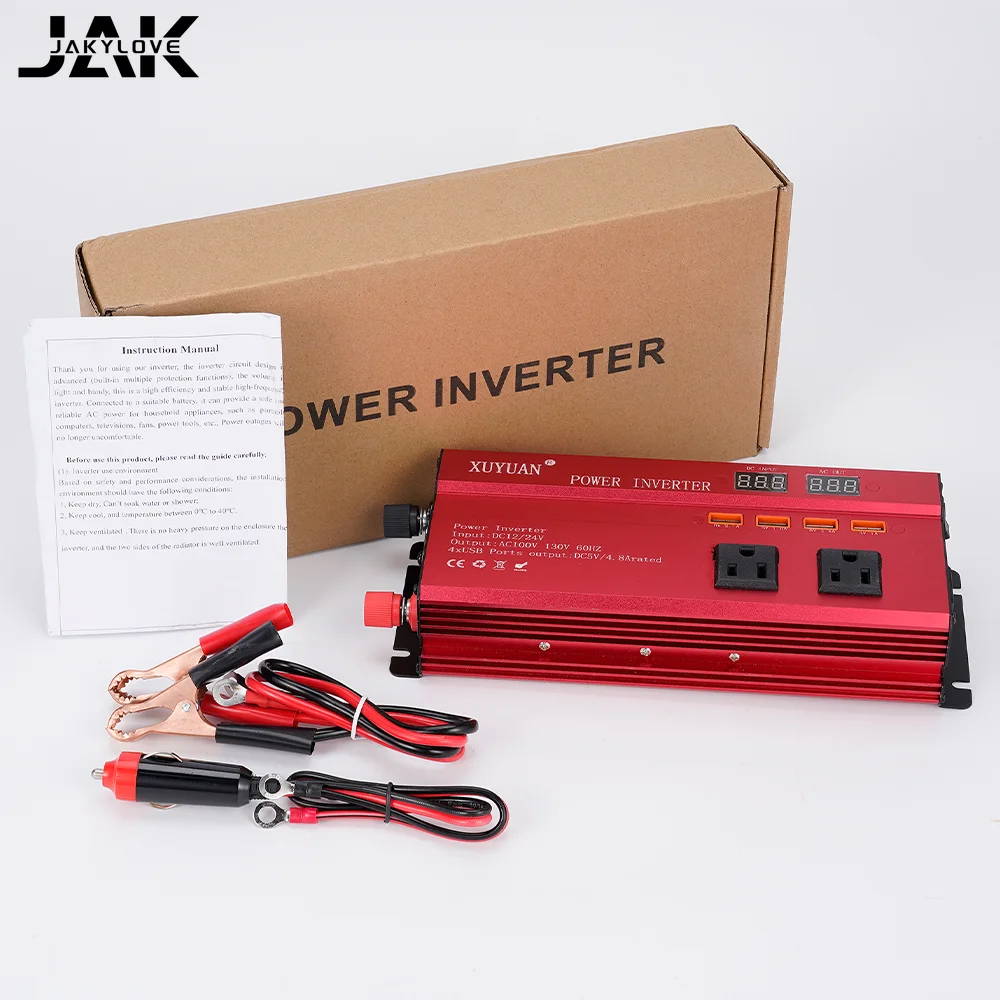 

110/220V 4000W Car Inverter DC 12/24V To AC Peak Car Power Inverter Voltage Transformer Converter PortableCharger Solar Inversor