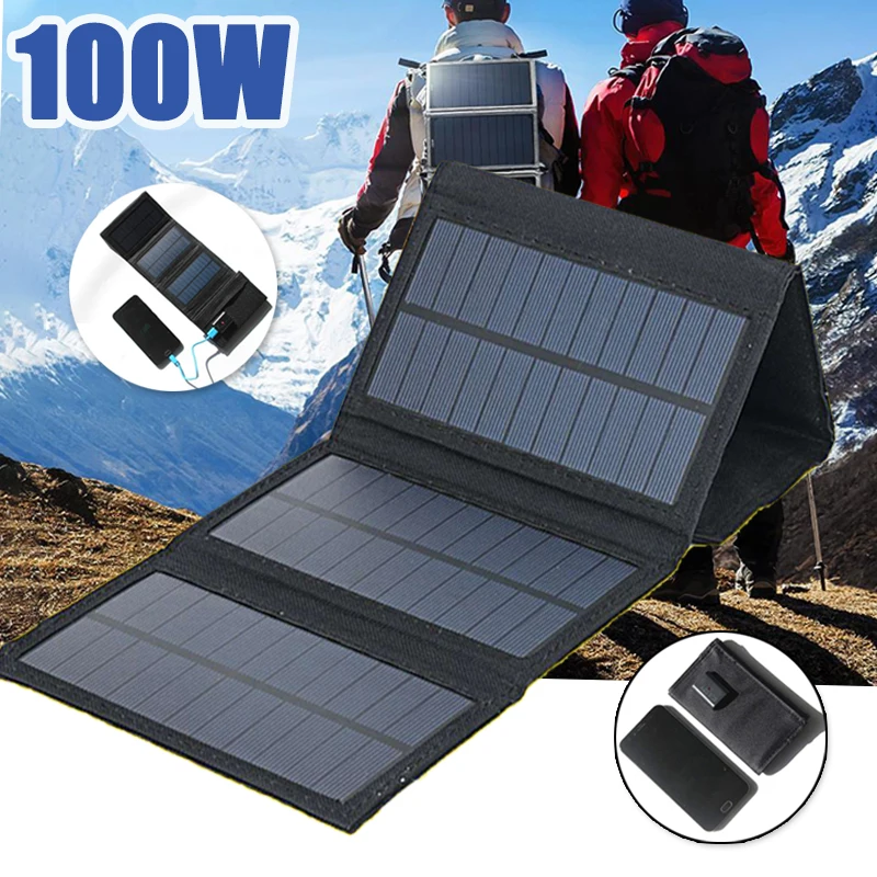 

NEW 100W PLUS SIZE Solar Panel Foldable Solar Charger for Mobile Phone Power Bank Outdoor Camping Solar Battery Cell Sunlight
