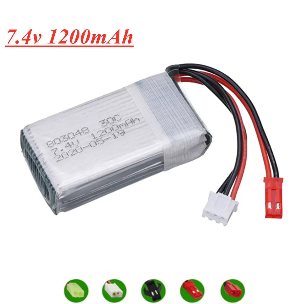 

2023New 7.4V 1200mAh 30c 803048 Lipo Battery For MJXRC X600 RC Drone Spare Parts 2S 7.4v Toy Battery With JST/SM/T/EL-2P/Tamiya