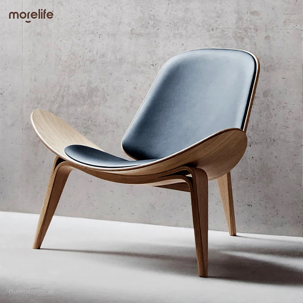 

Three-Legged Shell Chair Ash Plywood Fabric Upholstery Living Room Furniture Modern Lounge Shell Chair Dining Chairs