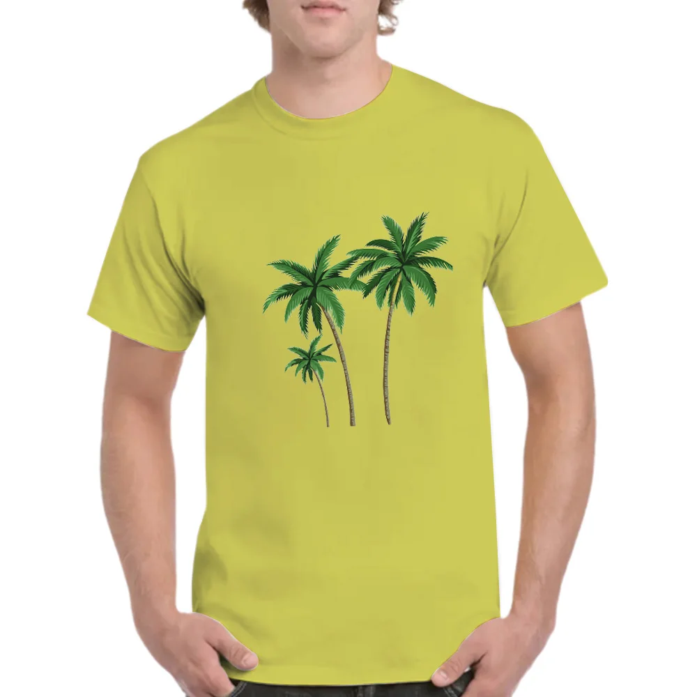 

Four Seasons fashion casual sports 2D printed coconut tree adult round neck short sleeve large size men's T-shirt Quick dry