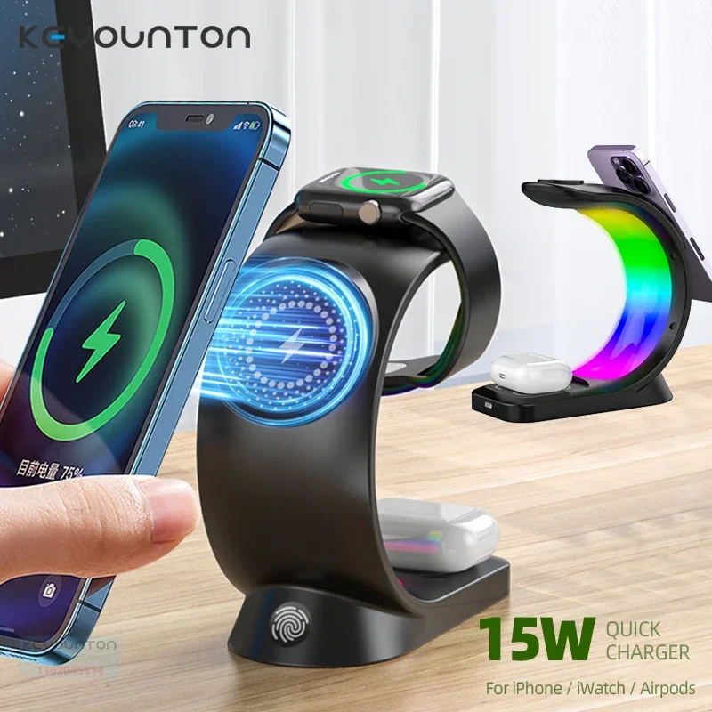 Магнитная Беспроводная зарядная подставка 4 в 1 15 Вт для iPhone 14 13 12 Airpod Pro Apple Watch 8 7 6